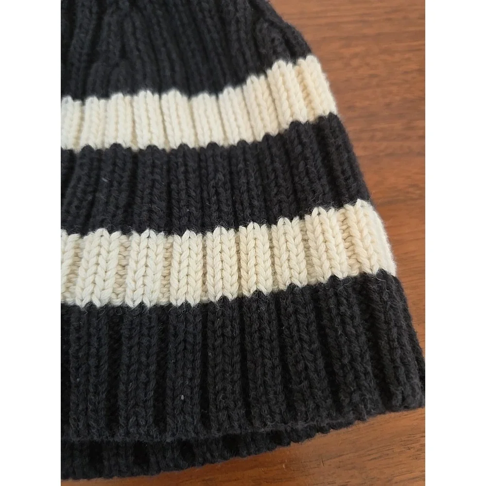 Polo Ralph Lauren Vintage Youth Blue Striped Beanie Knit Hat 4-7 Navy Red Pony